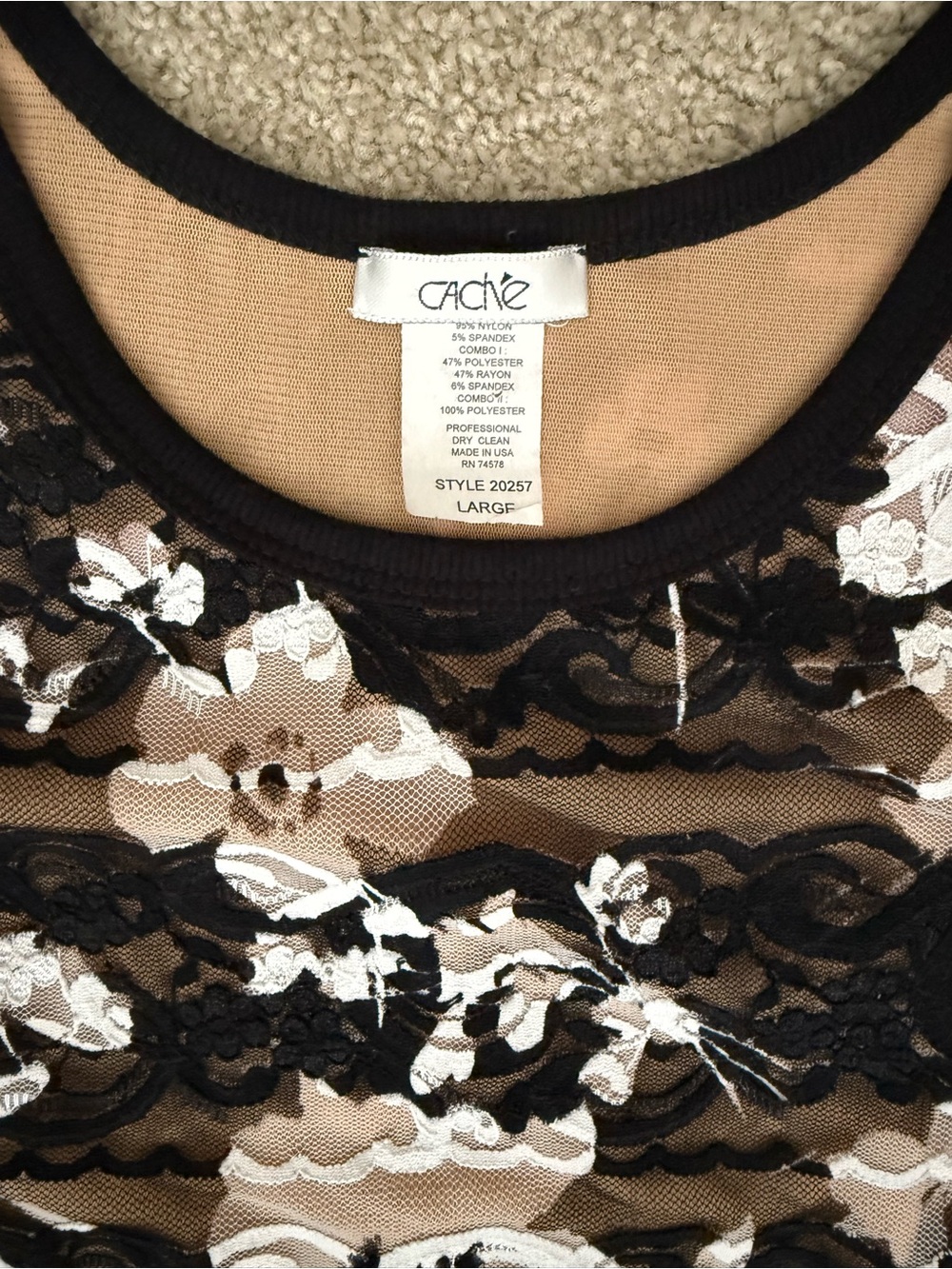 Caché Women’s L Stretch Tank Top Y2K Multicolored Floral Lace EUC Retro Boho - Picture 3 of 3
